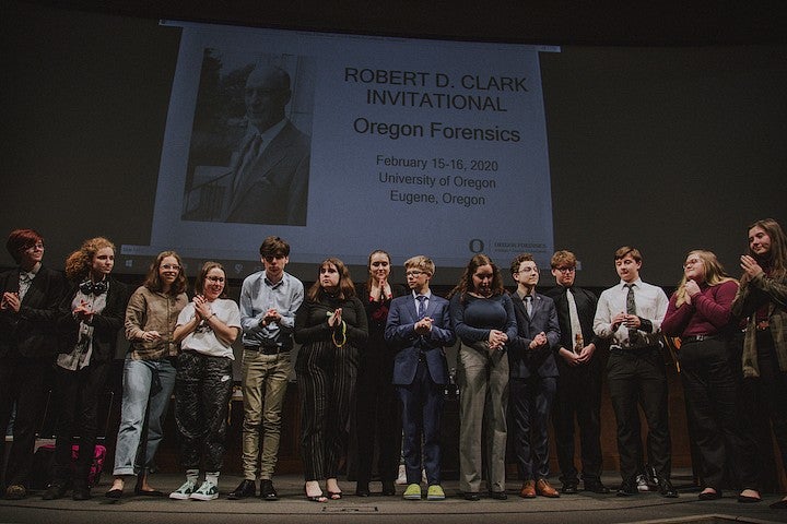 students standing at a February 2020 event