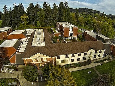 aerial view of the Frohnmayer building, housing the UO school of Music and Dance