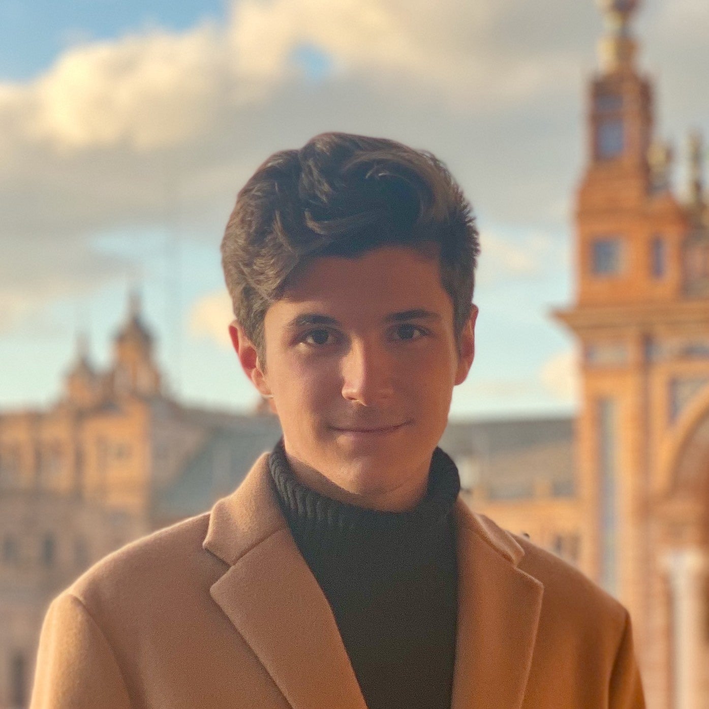 portrait of Andrés Olavarrieta Colasurdo with old cityscape in background