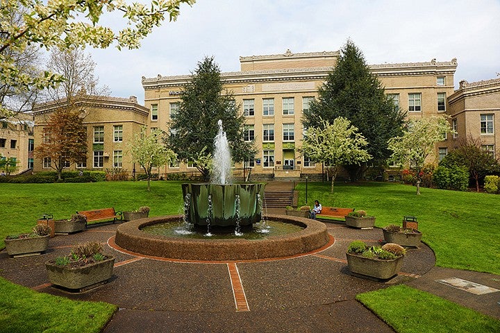 mackenzie hall on the OHSU campus on a rainy spring day