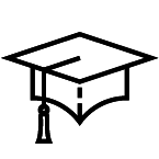 black line drawing of a graduation cap and tassel