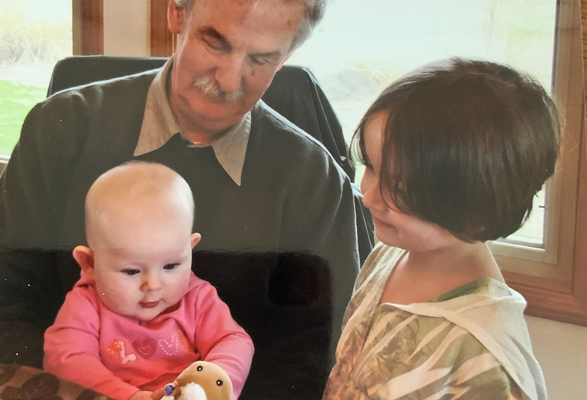 photo print of a grandfather with young grandchildren
