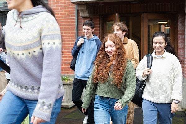 students walking out of chapman hall together