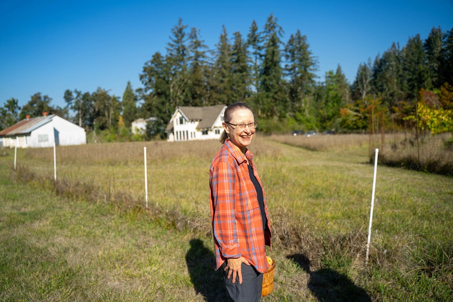 Elin England strolling at her farm in Lane County