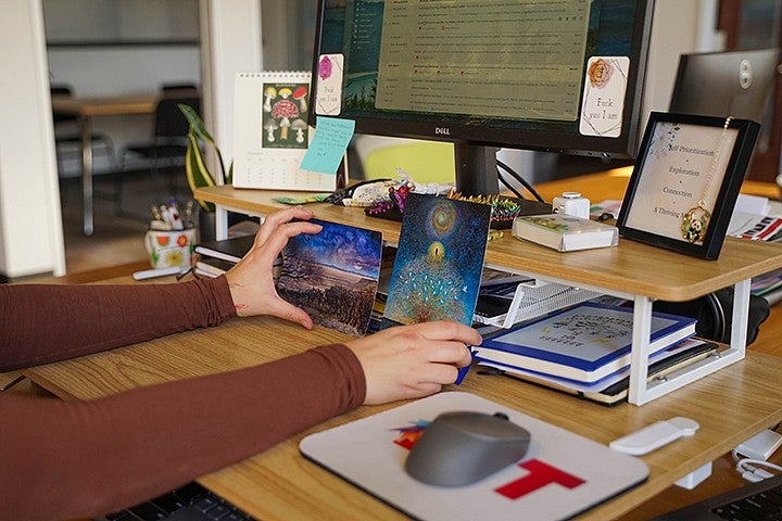 items on the desk of nika bartoo-smith, a reporter