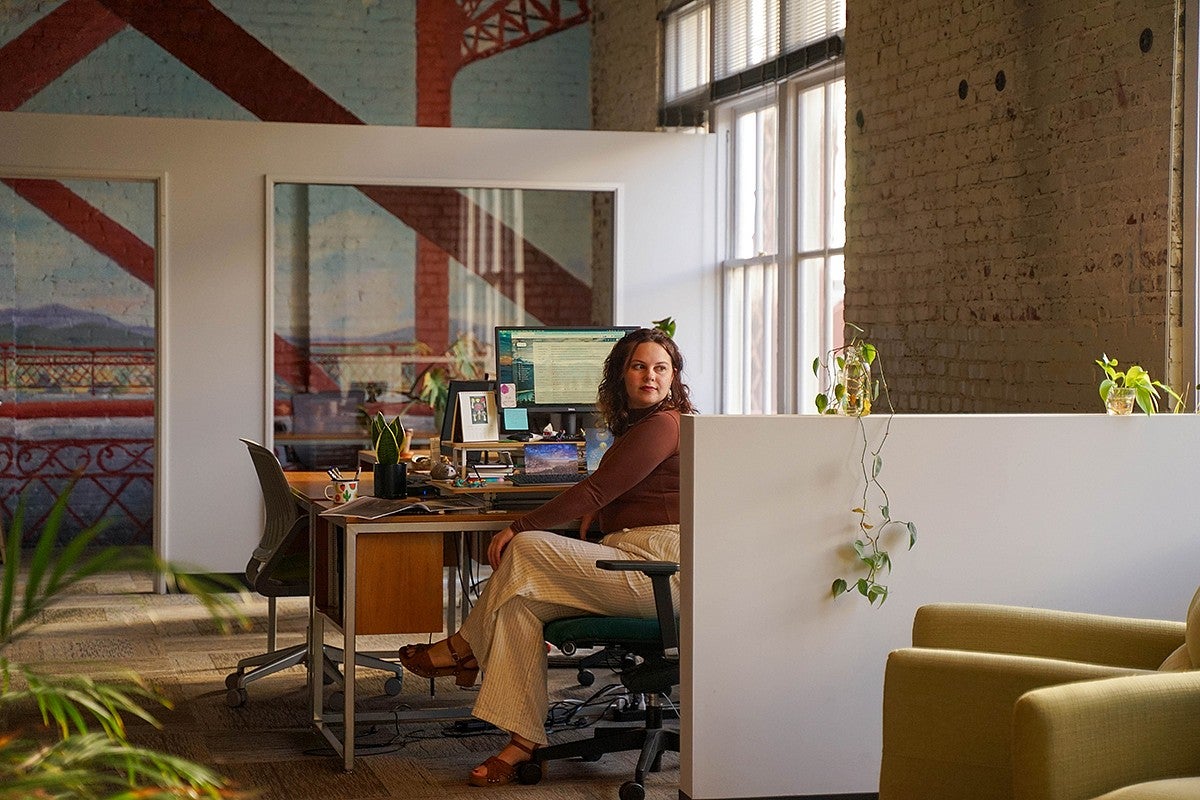 nika bartoo-smith sits at her desk in the portland office of underscore native news