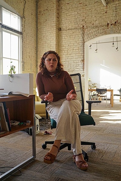 nika bartoo-smith sits at her desk in the portland office of underscore native news