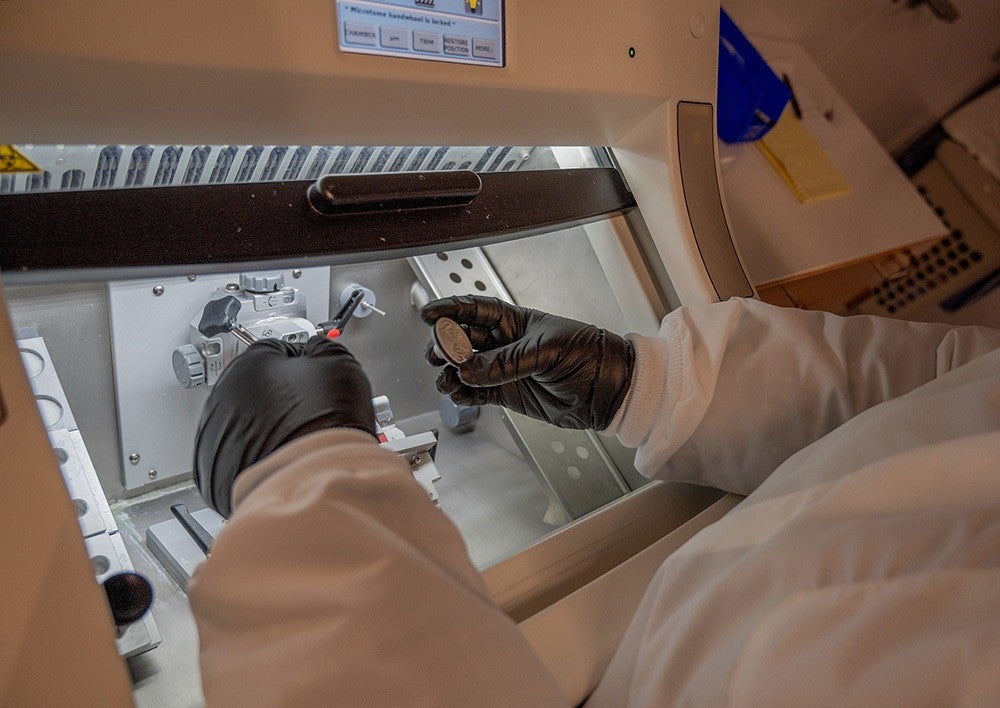 scientist's hands working with lab equipment