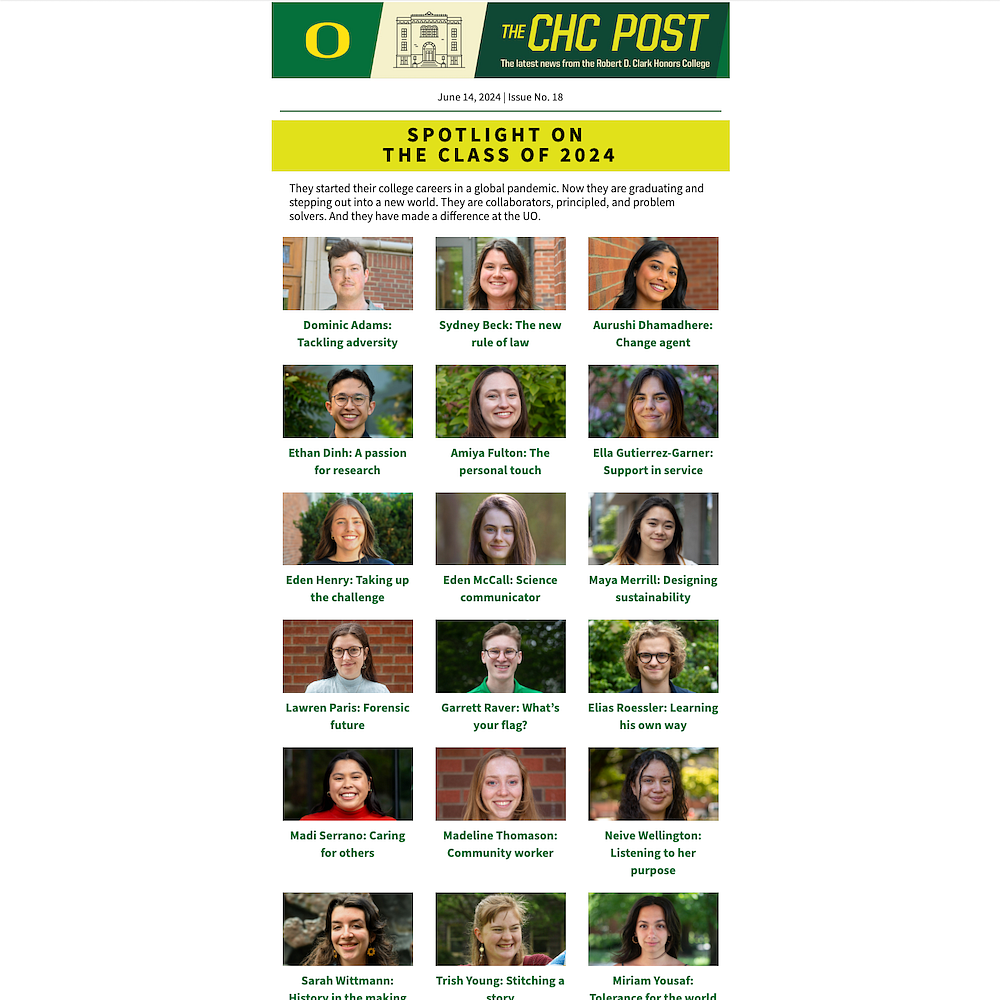 screenshot of a newsletter featuring the class of 2024