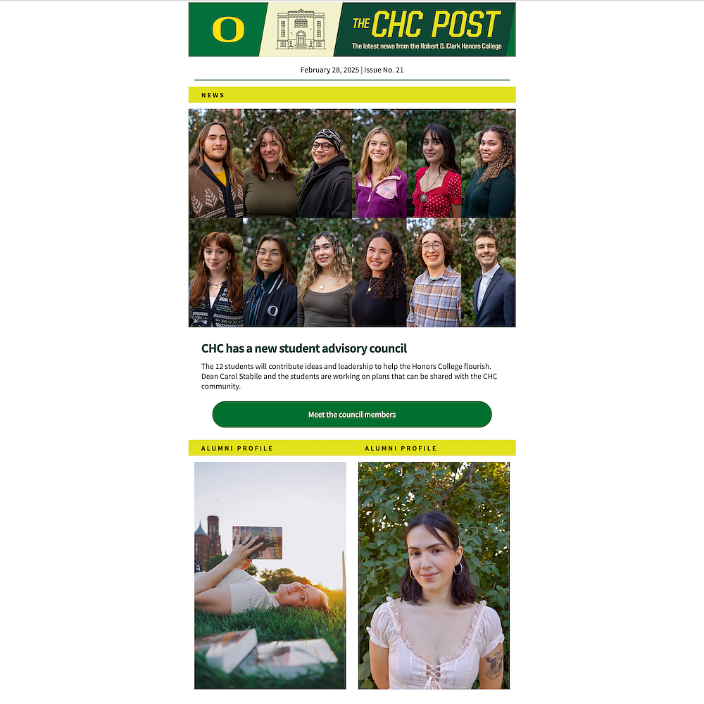 screenshot of an email with a photo collage of student portraits