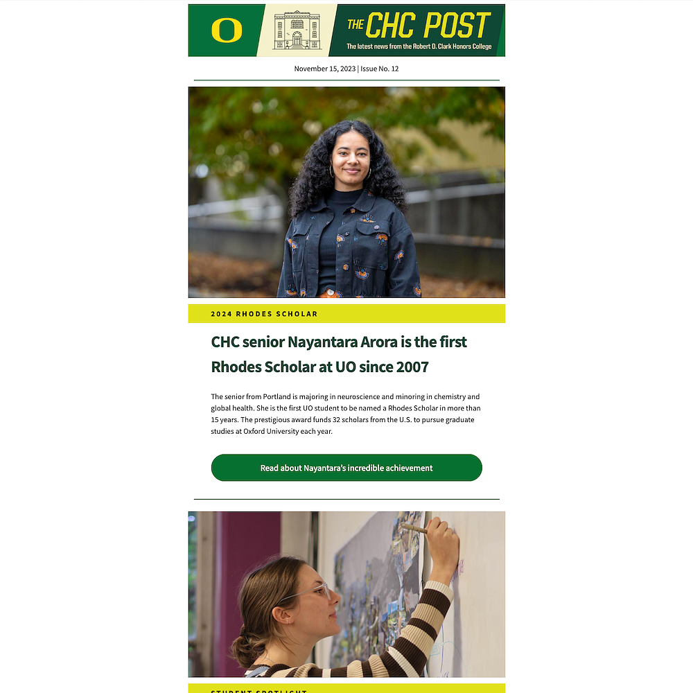 screen shot of email showing student portrait