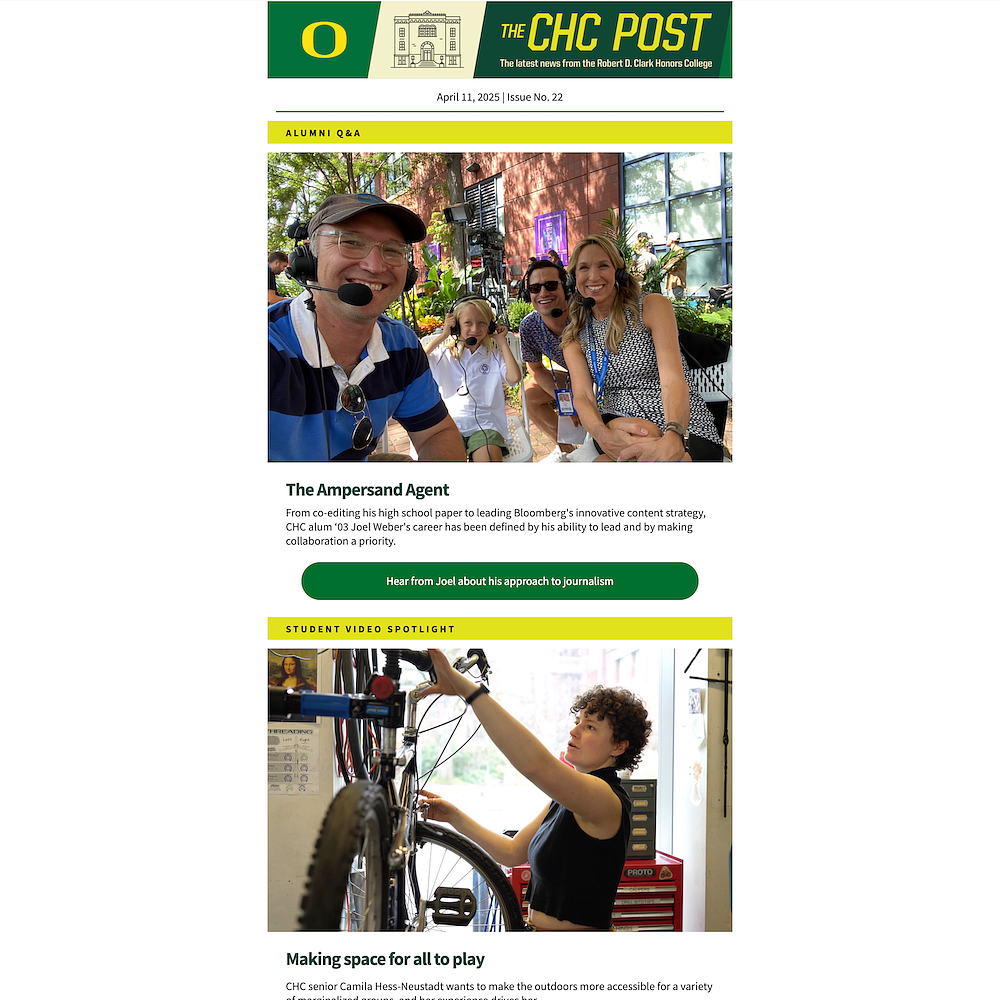 screenshot of a newsletter showing group of people posing with broadcast headsets