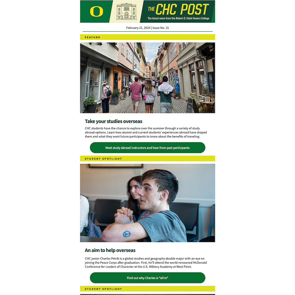 screenshot of email showing people walking down european street