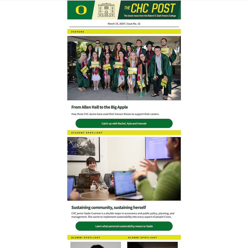 screenshot of email showing students in grad regalia