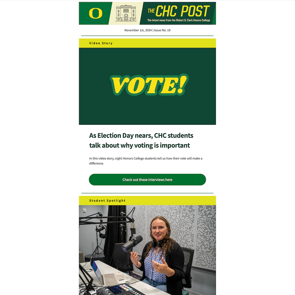 screenshot of an email with the word "Vote!" rendered in green and yellow