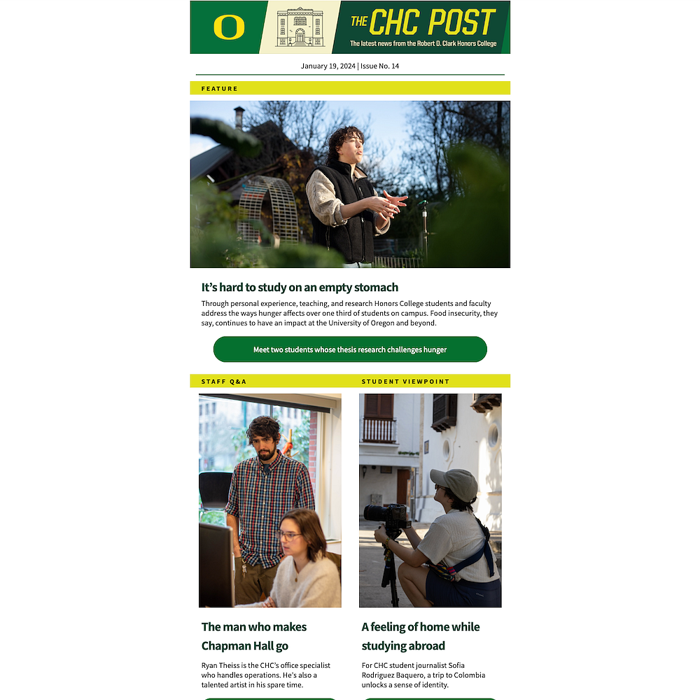 screenshot of an email showing a person standing in a garden talking