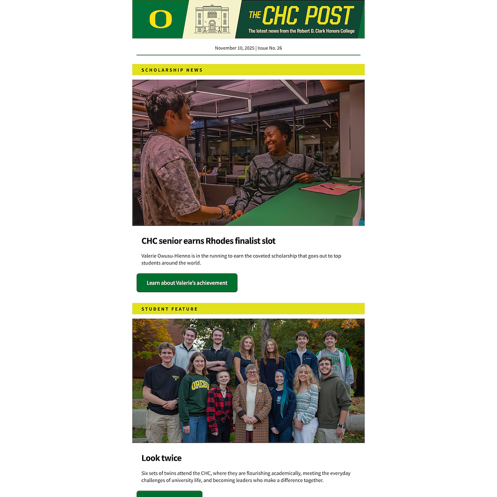 screenshot of a mailchimp campaign for the CHC Post newsletter