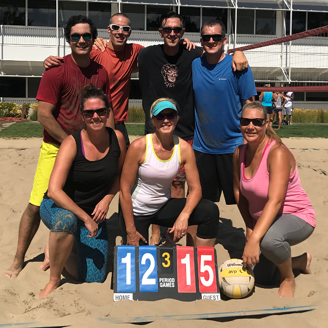 Lisa Wenzlick with her volleyball team at Columbia Sportswear