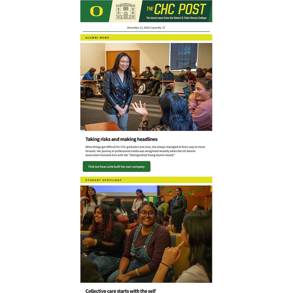 screenshot of mailchimp campaign for chc post newsletter