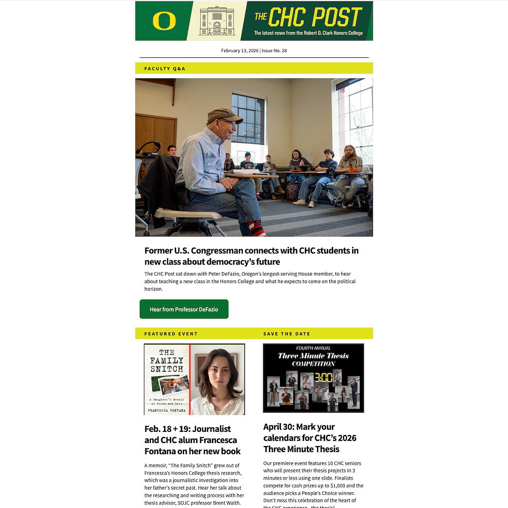 screenshot of a mailchimp newsletter, the CHC Post