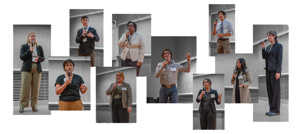 photo collage of students presenting at three minute thesis