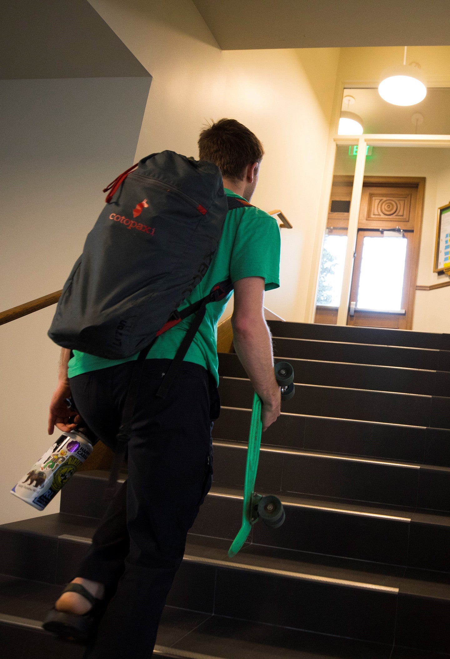 Student using new interior stairway