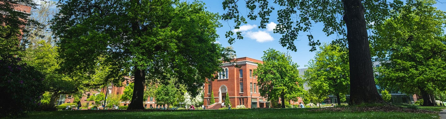 chapman hall from across the memorial quad in spring
