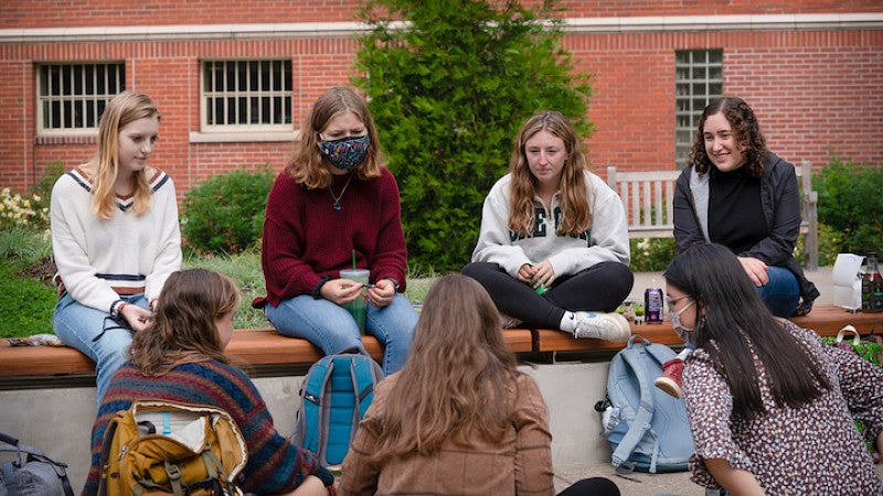 Students meet one another at the Stamps reception 2021.