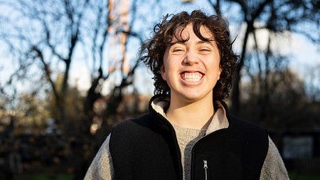 portrait of student teddy clayton on a sunny winter day