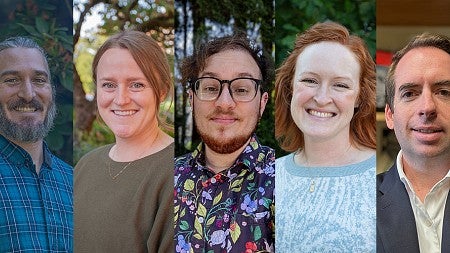 five new faculty members' portraits side by side