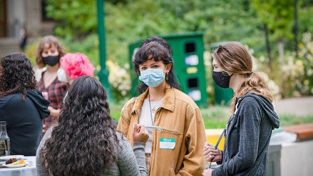 Students meet at the reception on September 23, 2021. 