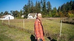 Elin England strolling at her farm in Lane County