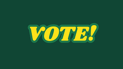 a green and yellow text graphic reading VOTE!