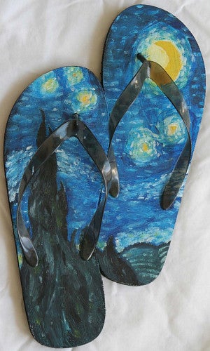 Starry Night Flip-Flops, acrylic on foam by Cole Goodwin