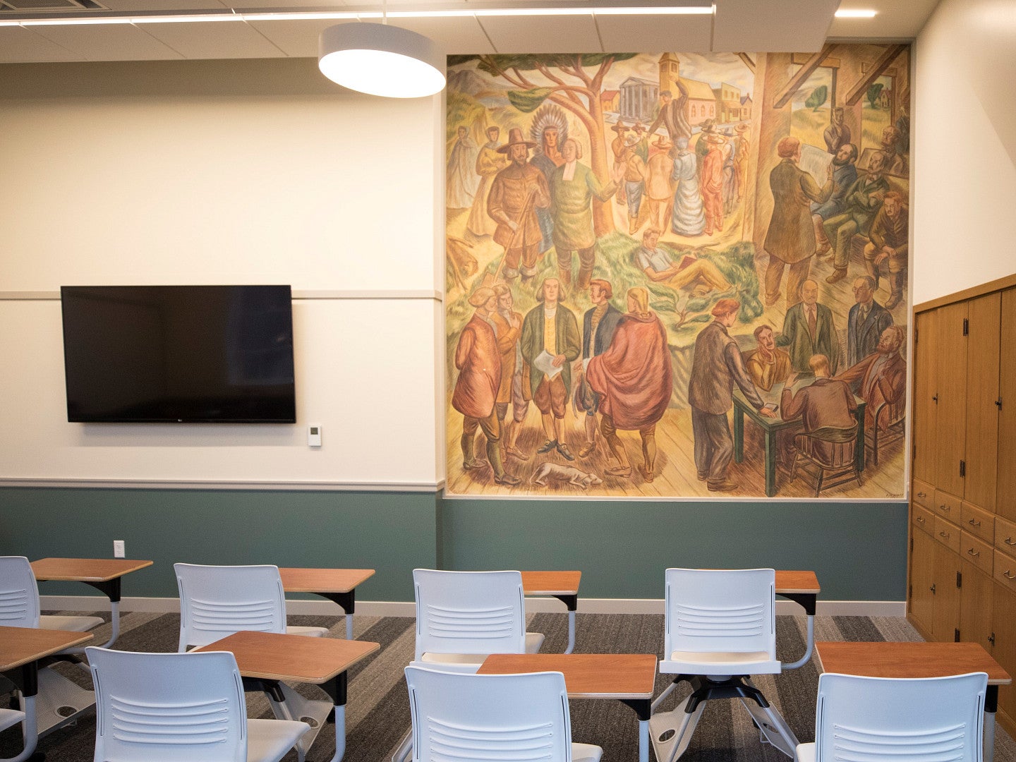 Second floor classroom with mural Second floor classroom with mural